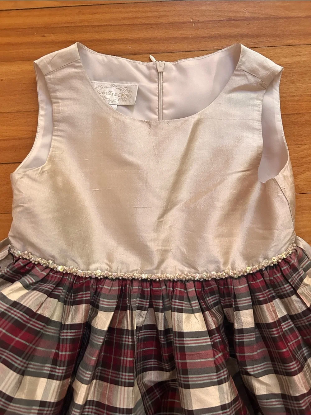 Isobella & Chloe Cream and Red Plaid Girls' Formal Dress